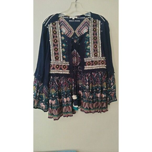 Women's small open tie front long sleeve blouse - made in India - Picture 1 of 10